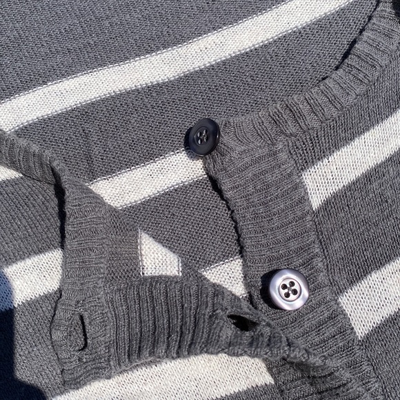 Striped Gray and Cream Button Up Cardigan - Picture 2 of 6